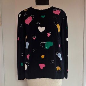 Talbots Navy Sweater with Multicolor Heart Design